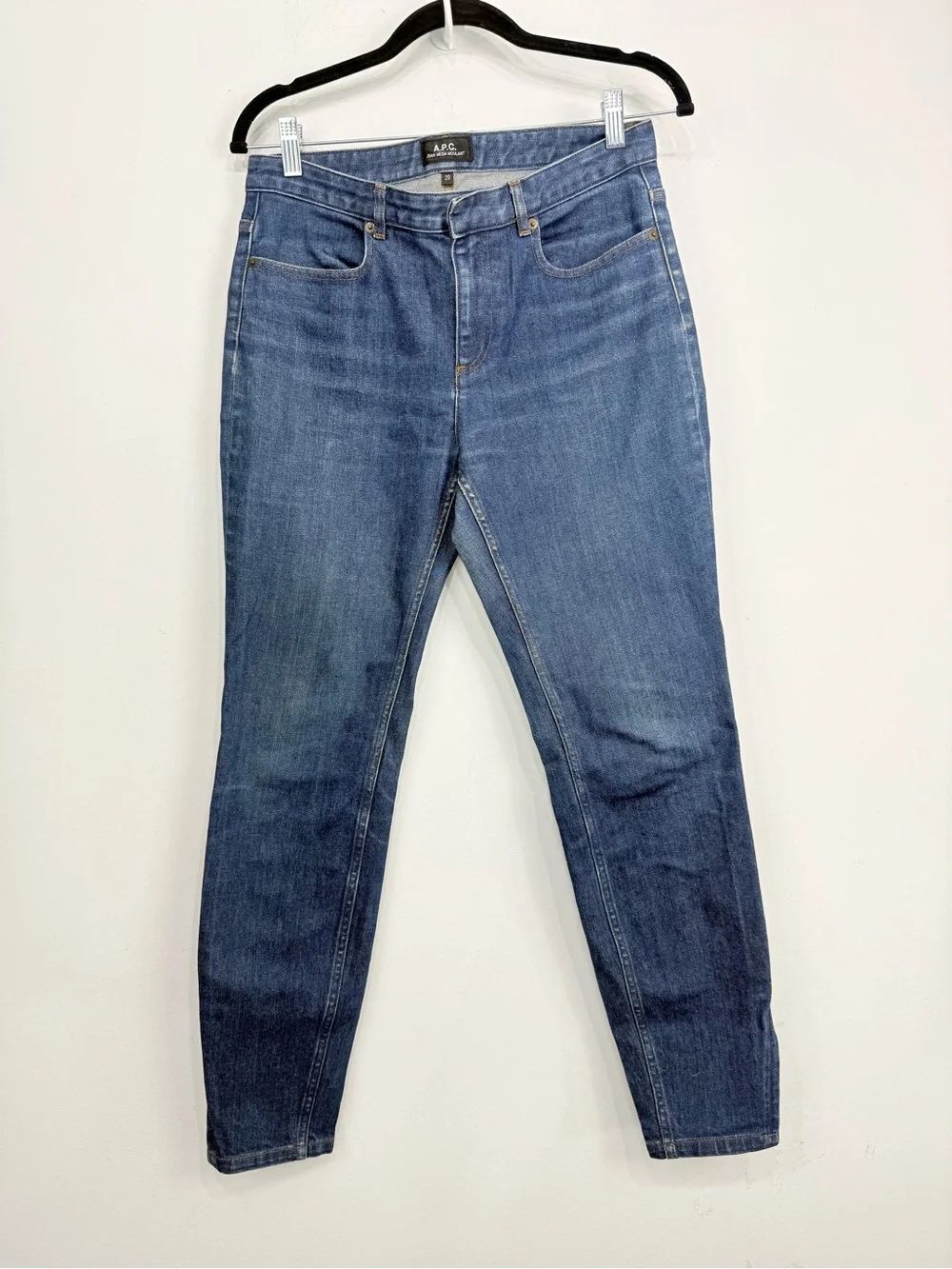 APC Blue Medium Wash Cotton Denim High Rise Skinny Zip Leg Four Pocket Jeans